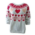 thumbnail image 4 of NAMTYQX Ladies Sweaters Long Sleeve Scoop Neck Print Warm Loose Fit Women's Pullover Sweaters Casual Red Size 3XL, 4 of 5