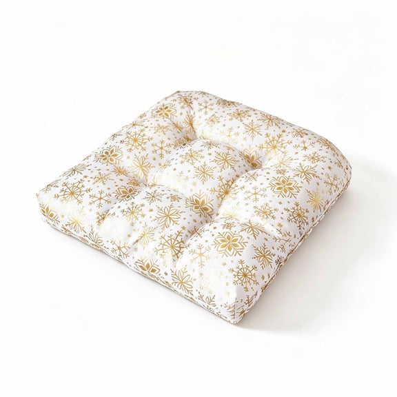 Christmas Tufted Chair Cushion, Soft Seat Pad with Festive Snowflake Tree Candy Cane Print, for Winter Holiday Dining Kitchen
