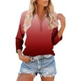 thumbnail image 3 of TKLPEHG 3/4 Length Sleeve Womens Tops Plus Size Gradient V Neck Button Tshirt Dressy Casual Loose Tunic Tops (Red,L), 3 of 9