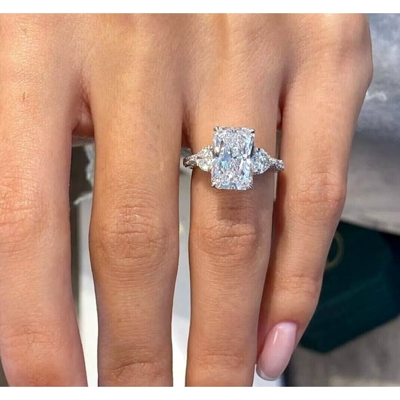 3Ct Radiant Cut Simulated Diamond Lovely Engagement Ring 14k White Gold Plated Sterling Silver