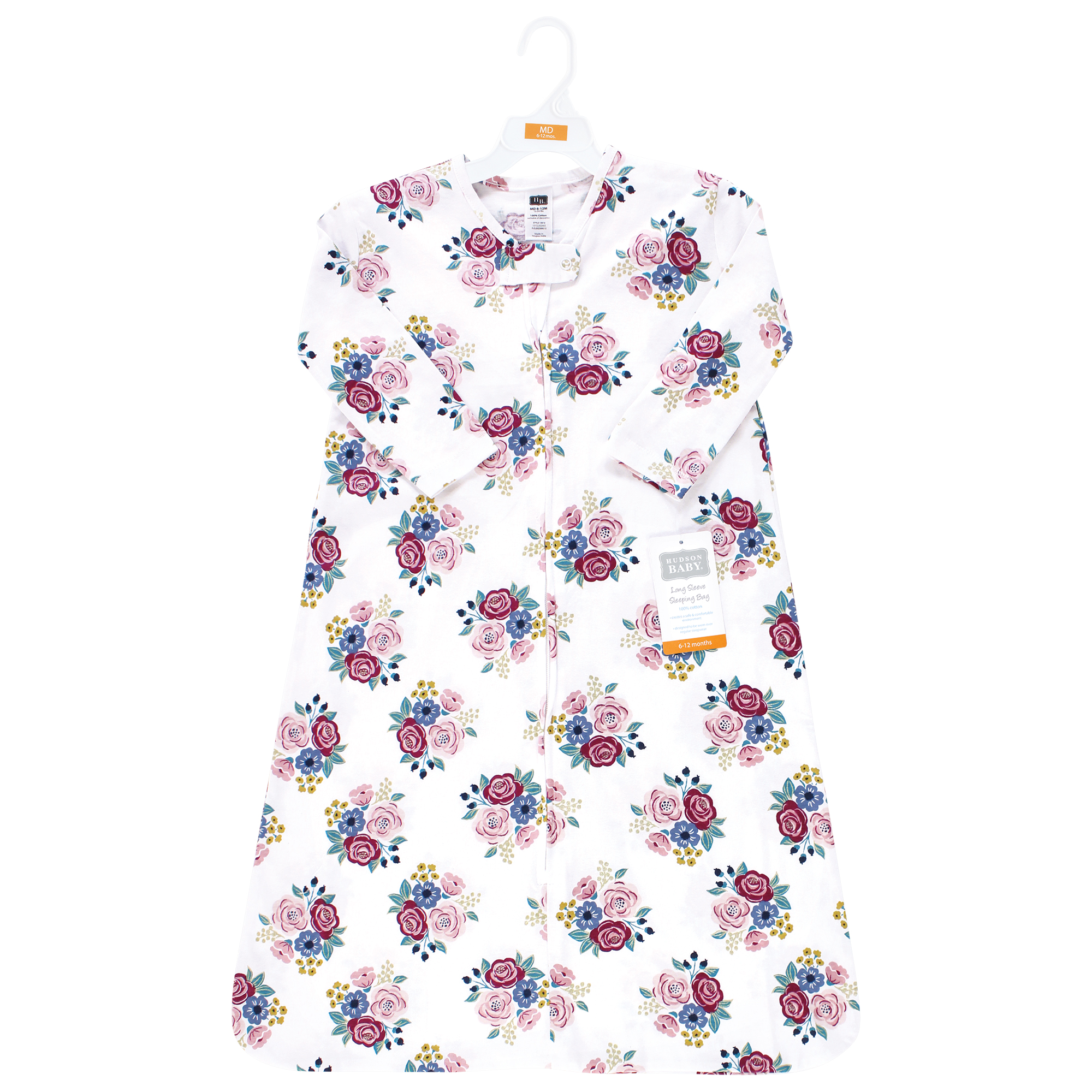 Hudson Baby Infant Girl Long Sleeve Cotton Jersey Sleeping Bag, Blush Navy Floral, 0-6 Months
