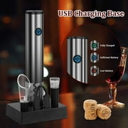 CrazyFire Electric Wine Opener Set, Rechargeable Wine Opener Set with Charging Base,One-click Button Wine Bottle Corkscrew Opener with Wine Pourer, Vacuum Stopper and Foil Cutter (Batteries Included)