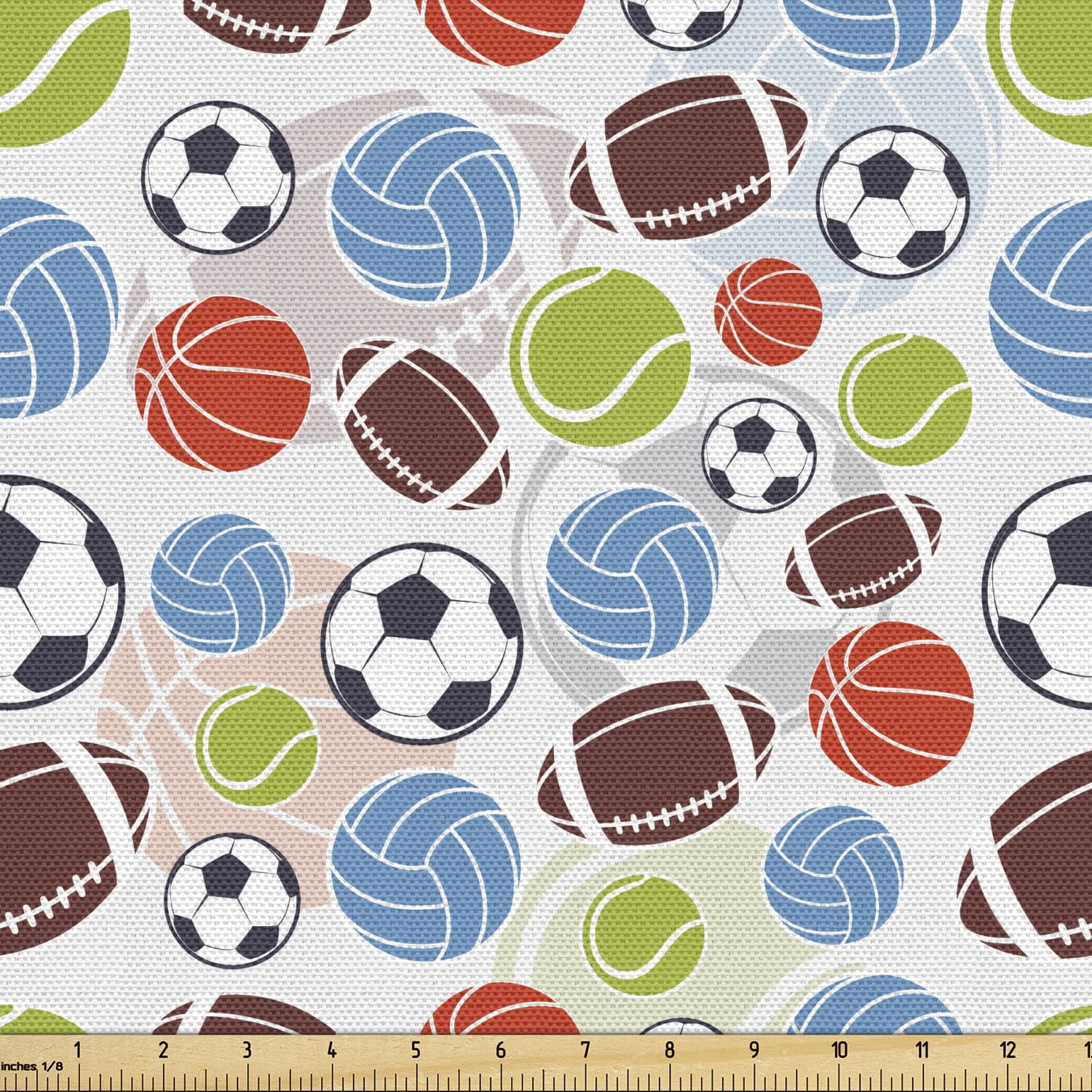 Sport Sofa Upholstery Fabric by the Yard, Sports Balls Pattern Abstract Basketball Football