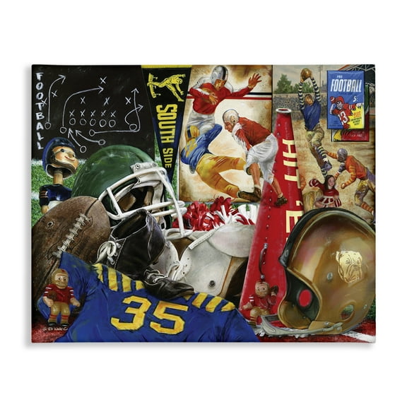 Stupell Industries Football Sports Collage Sports Painting Gallery Wrapped Canvas Art Print Wall Art, 20 x 16