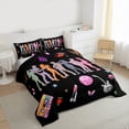 thumbnail image 4 of Manfei Modern Musician Print Full Size Comforter Sets for Kids, Pink Disco Ball Bedding Comforter Set, Hip Hop Music Reversible Bedding Sets, Microfiber Bedroom Decor, 3pcs, 4 of 9