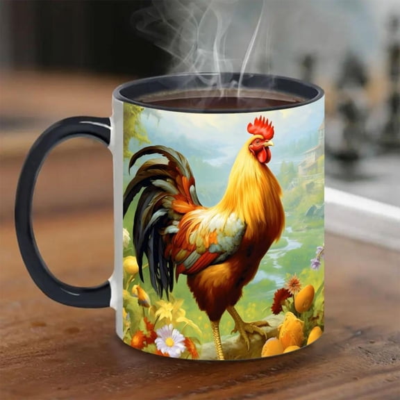 1pc 11oz Rustic Farmhouse Rooster Ceramic Coffee Mug 11oz Porcelain Cup with Double Sided Print Ideal Coffee Juice Tea Milk Party Favors and Personal Gifts Fits Halloween Christmas
