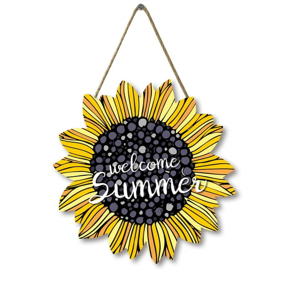 Sunflower Welcome Summer Wood Door Hanger 12 Inch Large Wooden Flower Sign Inspirational Wall Porch Art Summer Fall Front Door Wreath Hanging for Bedroom Living Room Indoor Outdoor Kitchen Home Decor