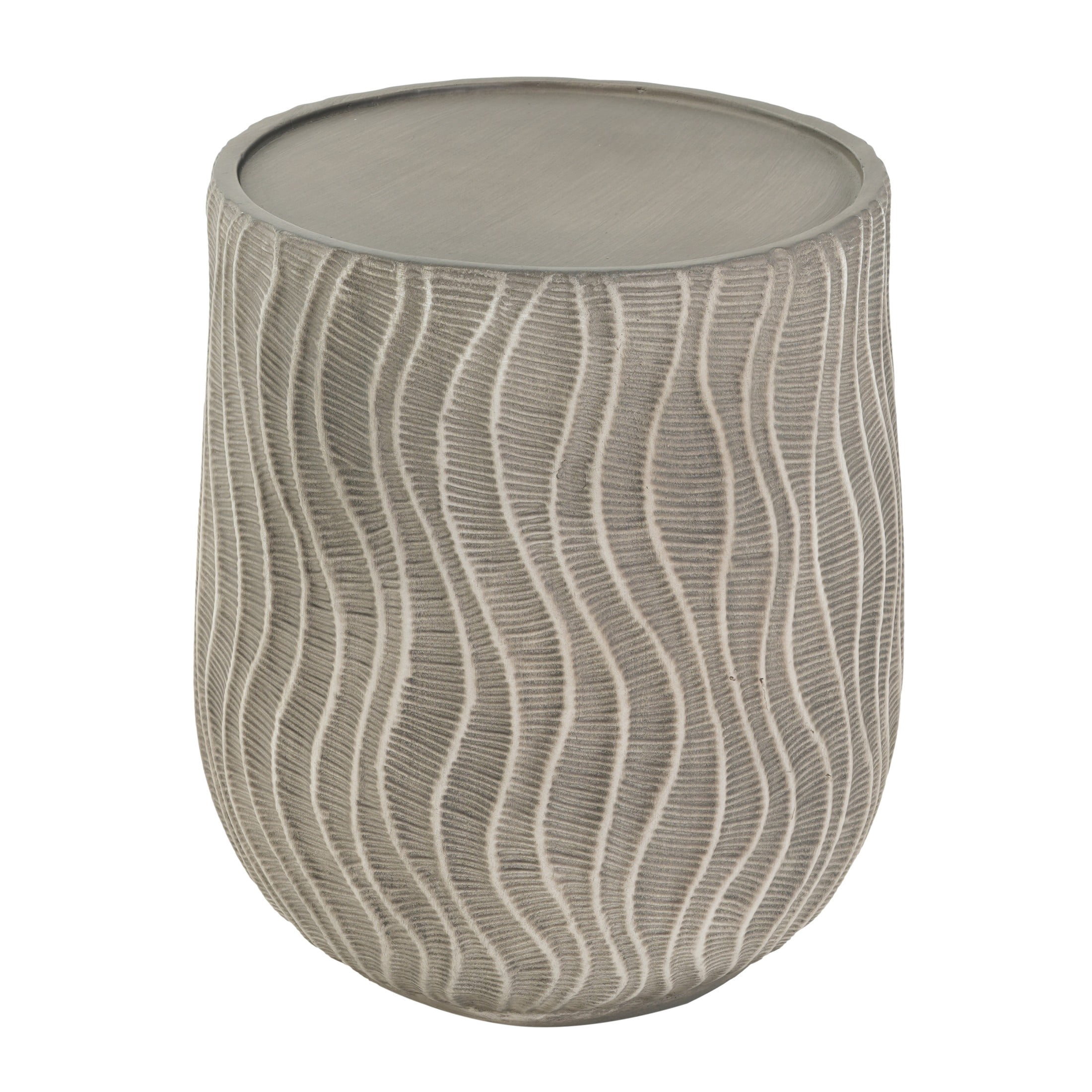 Christopher Knight Home Modern Round Drum Side Table with Wavy Design, Lightweight Concrete, Gray
