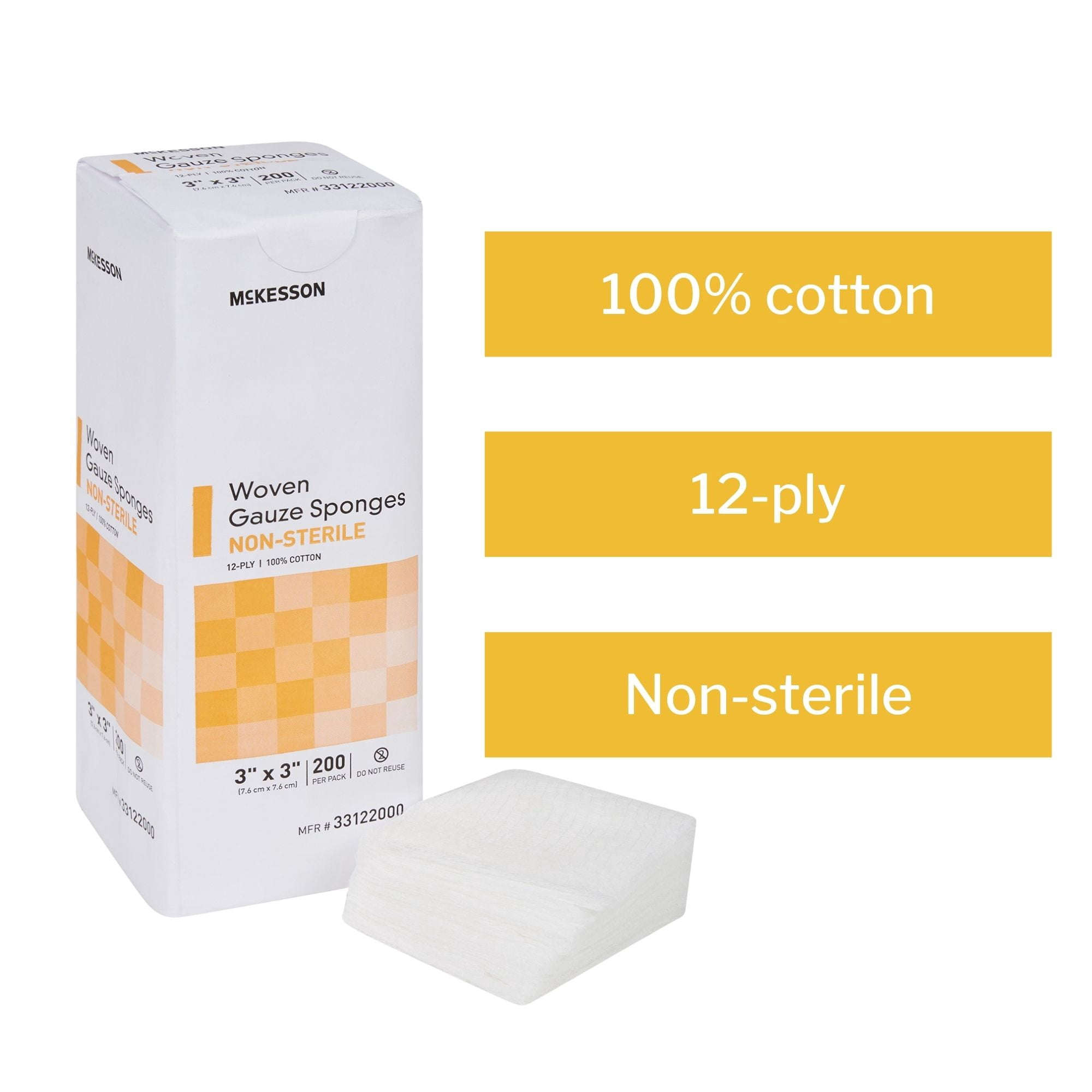McKesson Premium Woven Gauze Sponges, Non-Sterile Wound Pads, 3 in x 3 in, 200 per Pack, 20 Packs, 4000 Total