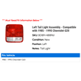 thumbnail image 2 of Left Tail Light Assembly - Compatible with 1985 - 1995 Chevy G20 1986 1987 1988 1989 1990 1991 1992 1993 1994, 2 of 2