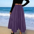thumbnail image 5 of Hduncf Skirts for Women Elastic High Waist Long Skirt Solid Color Casual Flowy Tiered Skirt Trendy Summer Half Body Skirt Purple XXL, 5 of 6