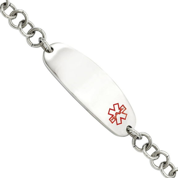 Primal Steel Stainless Steel with Red Enamel 7.25in Medical ID Bracelet