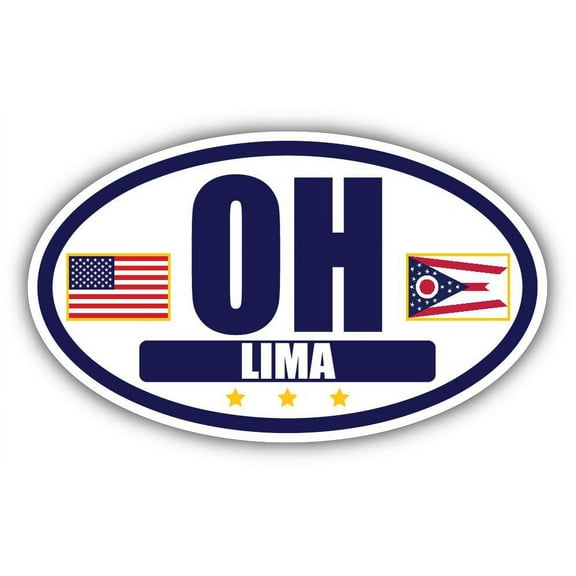 Flag of Ohio / American Flag Oval 3M Vinyl Bumper Sticker Decal | Navy & Gold Lima, OH Sticker Vinyl Decal