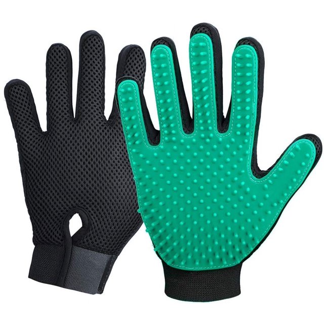 Guantes de aseo para mascotas - Guantes suaves para cepillo para polvo - Guantes eficaces para eliminar el pelo de mascotas - Diseño mejorado de cinco dedos - Perfectamente combinado con gatos y perros de pelo largo y corto - 1 par - Verde Sailing Electrónica