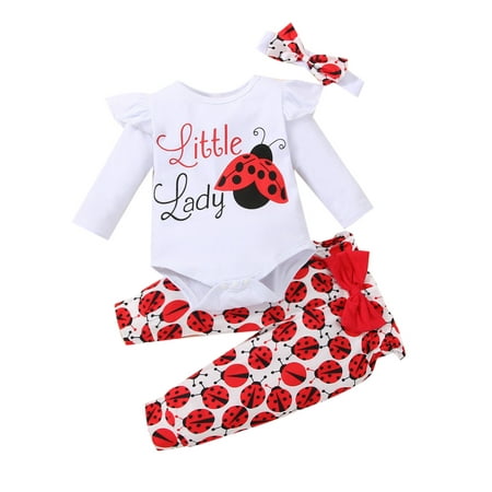 

Toddler Girls Babys Cute Prints Long Sleeve Tops Red Pants With Headbands 3pcs Set Outfits Cute Winter Clothes for Teen Girls