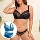 thumbnail image 4 of Lencería sexy para mujer, conjunto de lencería de encaje de 2 piezas, conjunto de sujetador y braguita con aros acanalados - Azul lago, 4 of 6