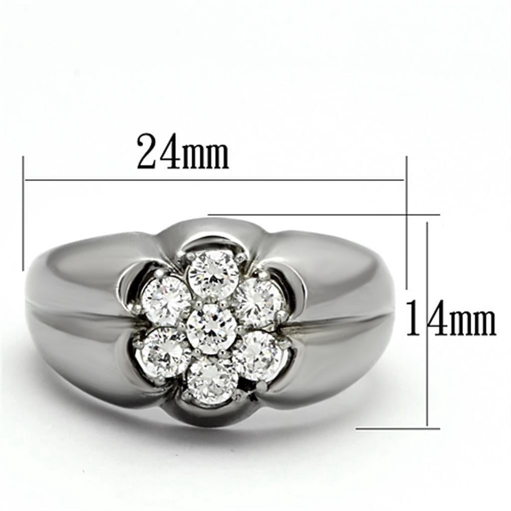 Mens Ring Diamond Flower Stainless Steel Ring with AAA Grade CZ in Clear