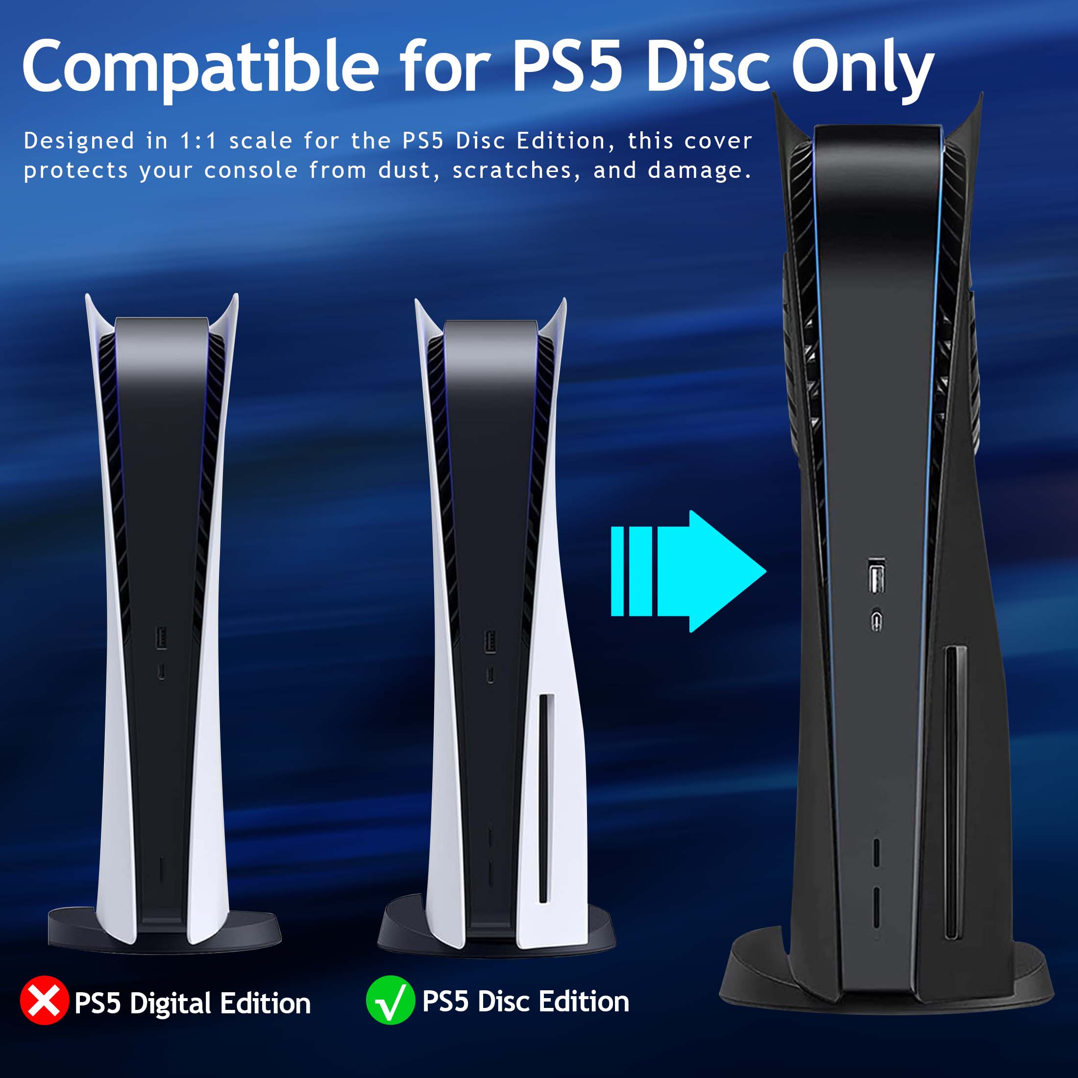 Faceplate for Original PS5 Disc Edition, PS5 Cover Plates with Cooling Vents & Dust Filter, Black