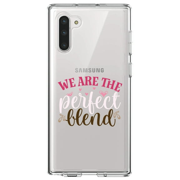 DistinctInk Clear Shockproof Hybrid Case for Samsung Galaxy Note 10 (6.3" Screen) - TPU Bumper Acrylic Back Tempered Glass Screen Protector - We Are the Perfect Blend - Love Coffee