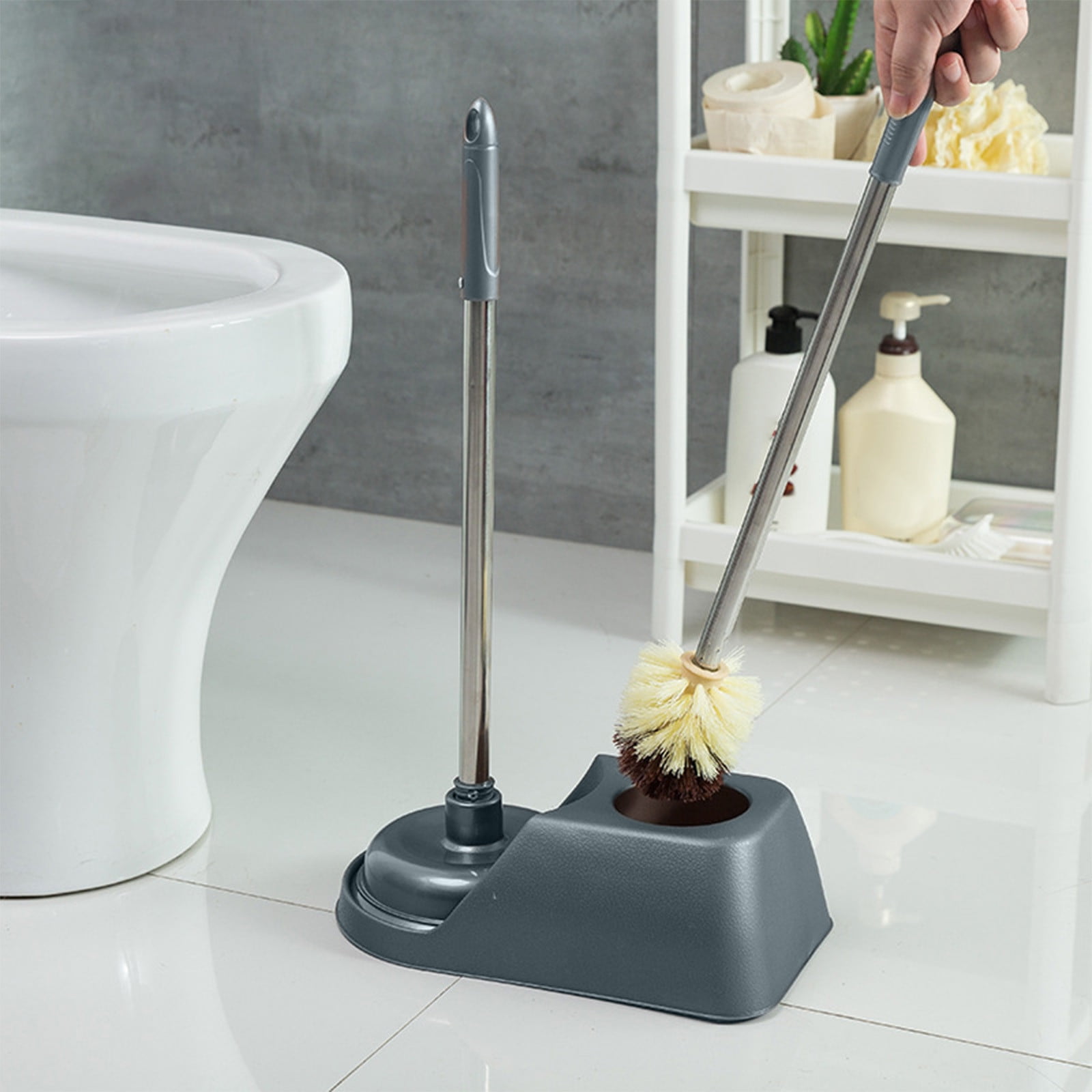 EARKITY Toilet Plunger and Brush, Bowl Brush and Heavy Duty Toilet Plunger Set with Holder, 2-in-1 Bathroom Cleaning Combo with Modern Caddy Stand, Toilet Cleaner Brush for Bathroom