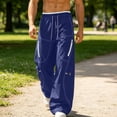 thumbnail image 2 of cllios Mens Cargo Pants with Zipper Pockets Loose Fit Wide Leg Trousers Drawstring Elastic Waist Outdoor Casual Lightweight Work Pants Navy M, 2 of 10