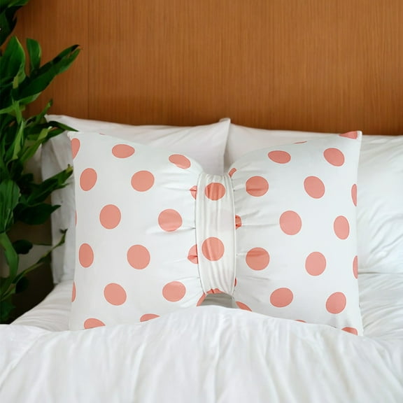 Tgbvmt Polka Dots Bow Pillow 19.6x13 Inches Velvet Cushion with Detachable Bow for Living Room Bedroom Office Decorative Lumbar Pillow with Invisible Zipper and Customizable Design