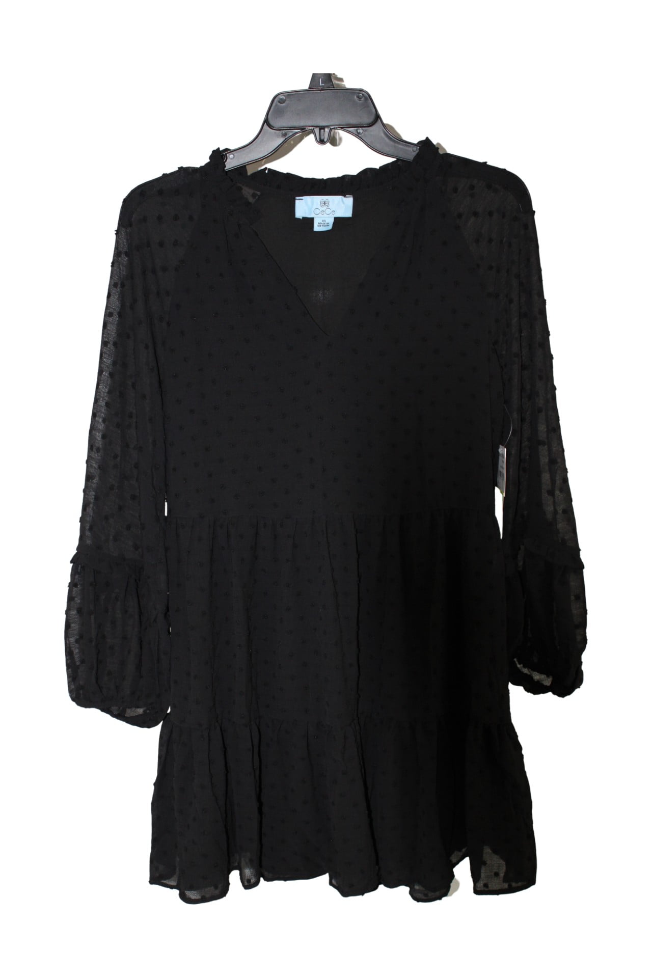CeCe Women's Clip Dot Ruffle Long Sleeve Shift Dress Black Size XSmall