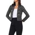 thumbnail image 1 of BLAZER DE TWEED PARA MUJER CHIC INSPIRADOR CON CUELLO ALTO, CORTO Y ABIERTO, NEGRO Y BLANCO, 1 of 6