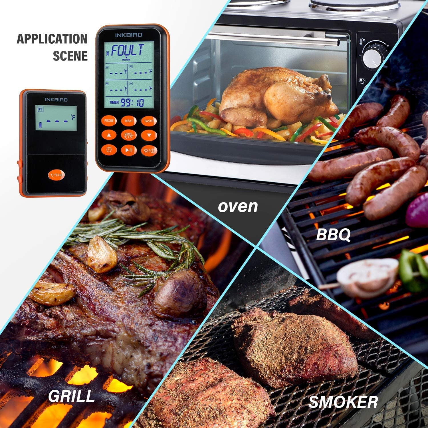 INKBIRD IRF-4S Remote Meat Thermometer for Smoker, Wireless Digital Cooking Grill Thermometer with Timer, Alarm, Dual Probes