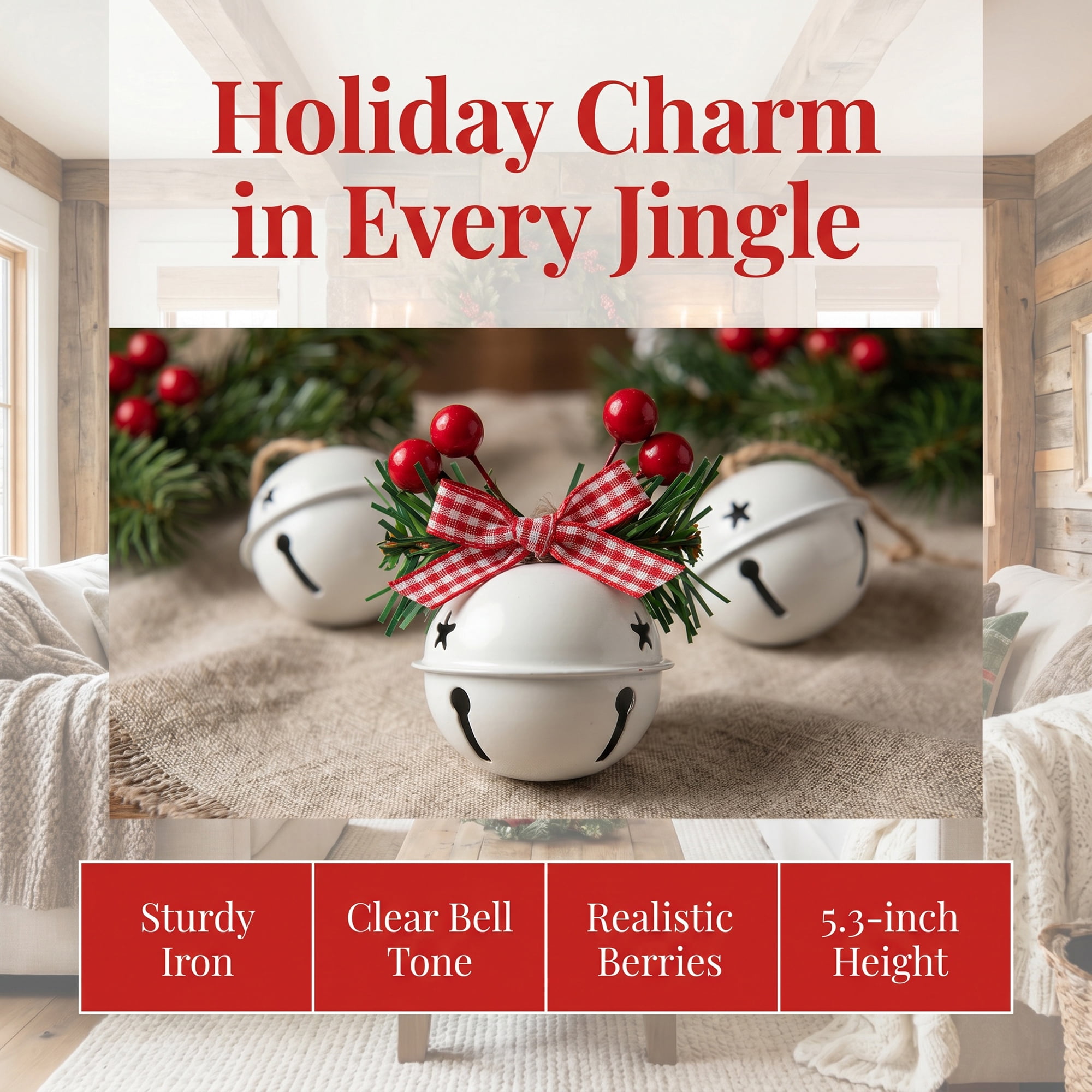 Unique Bargains 10Pcs Large Rustic Iron Chunky Bells White Christmas Decor 2" x 2" x 5.3"
