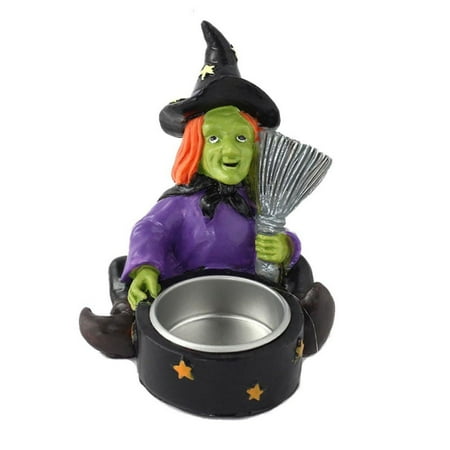 

Yard Sculptures for Outdoor Modern Garden Indoor Decorations Painted Wooden Shapes Holiday Gardening Candle Holder Witch With Tealight Candle Holder Scary Decorations