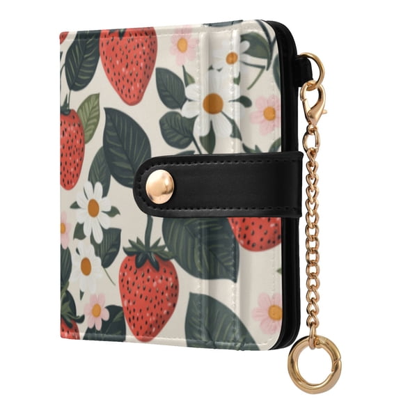 Qxltty A Seamless Pattern with Adorable Strawberry Leaves Ladies Wallet Rfid Slim Thin Compact Credit Card Women Wallet Zipper Coin Pocket and ID Window for Female Gifts