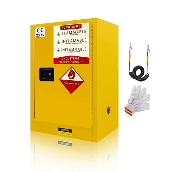 Flammable Cabinet 12 Gallon Yellow 18.11 Inch x 23.23 Inch x 35 Inch Adjustable Shelf for Commercial Industrial and Home Use