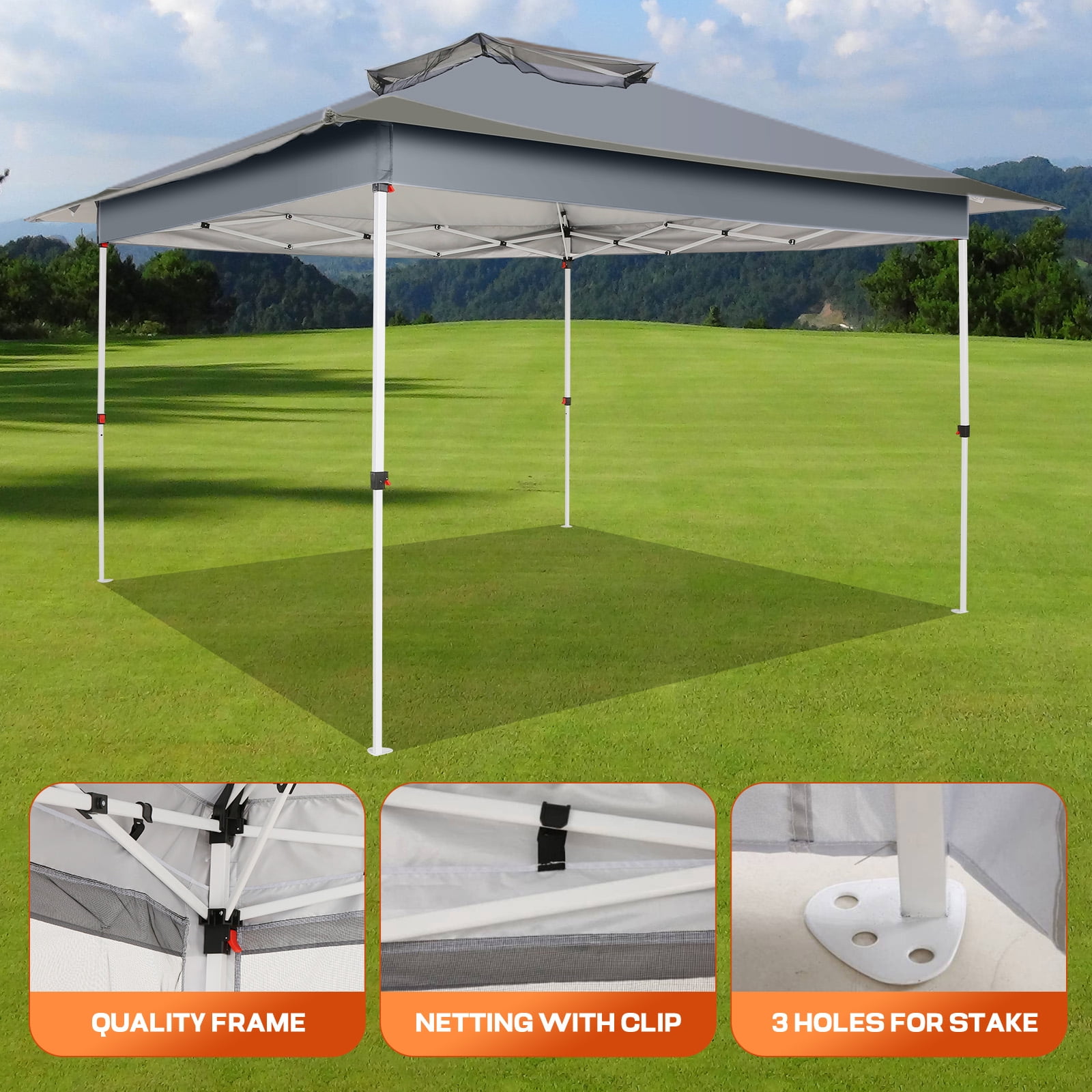 HOTEEL 12' x 12' Outdoor Pop-Up Gazebo Canopy with Mosquito Netting, 2-Tiered Vented Top, 3 Adjustable Heights for Backyard, Garden, Lawn, Gray
