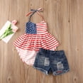 thumbnail image 6 of Douhoow Toddler Girl Independence Day Clothes Set Sleeveless Halter Ruffle Tops+Ripped Denim Shorts, 6 of 9