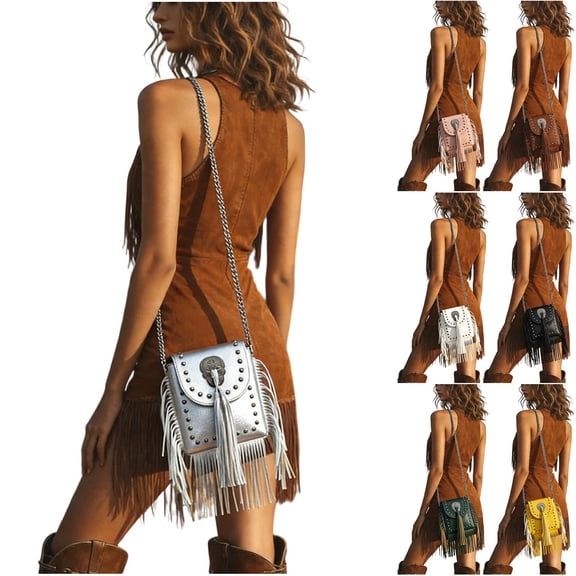 CAIXIA Crossbody Fanny Packs For Women Boho Soft Studded Fringe Crossbody Phone Messenger Purse, Casual Daily Shoulder Sling Bag