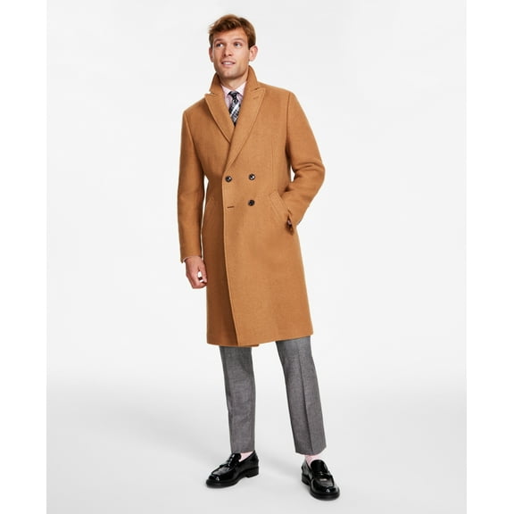 Tommy Hilfiger Mens Modern fit Double Breasted Overcoat Coat 40 R Brown Wool