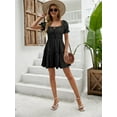 thumbnail image 5 of Womens Smocked Square Neck Boho Floral Short Sleeve Ruffle Beach Summer Mini Dress, 5 of 5