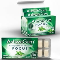 BetterGum AshwaGum FOCUS Gum, Herbal Chewing Gum with L Theanine and Ashwagandha KSM-66, Fresh Mint, 6-Pack (10 Pieces Per Pack)