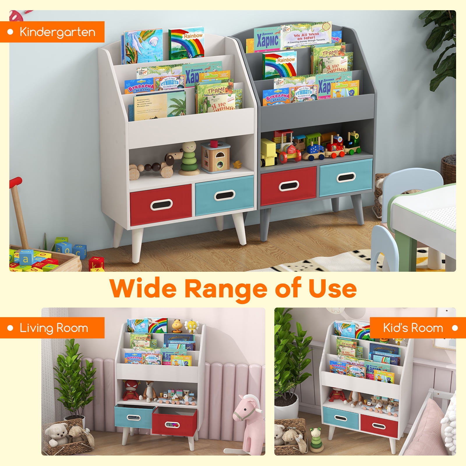 Giantex Kids Bookshelf, Toy Storage Organizer, Easy Reach Toddler Children Cabinet