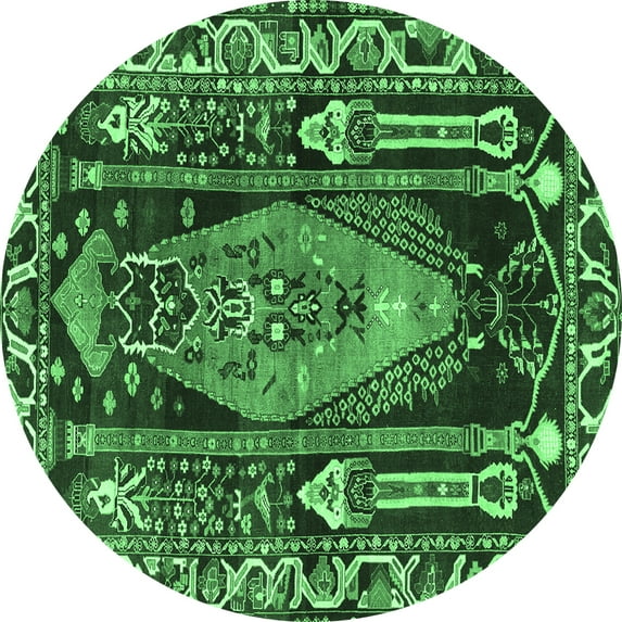 Ahgly Company Indoor Round Medallion Emerald Green Traditional Area Rugs, 7' Round