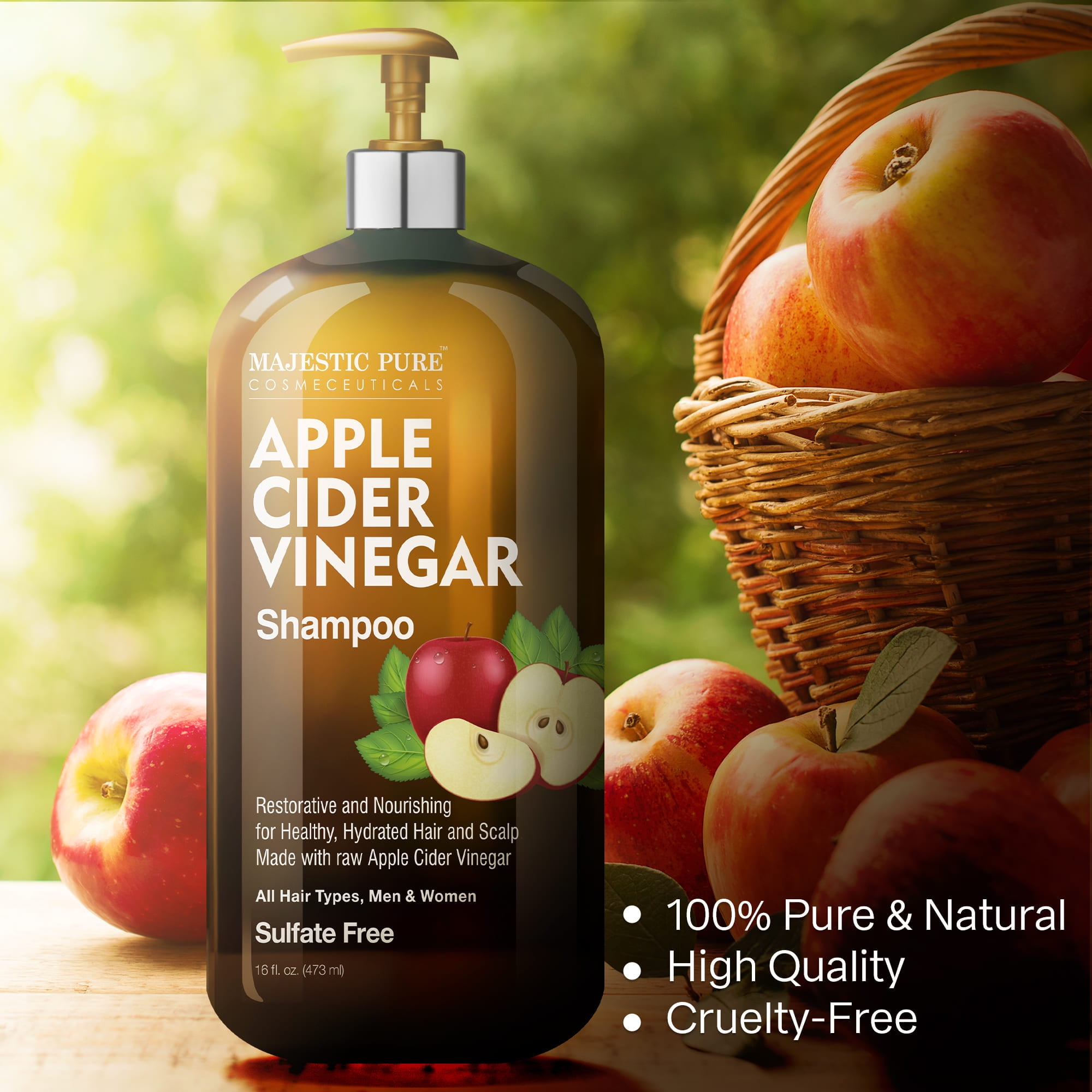 Majestic Pure Apple Vinegar Shampoo - Restores Shine & Reduces Itchy Scalp, Dandruff & Frizz - Sulfate Free, for All Hair Types, Men and Women - 16 oz - Walmart.com