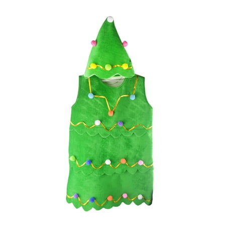 

Flannel Christmas Tree Dress-up Hat and Dress Stage Show Costumes Masquerade Cosplay Performance Costume for Boys and Girls Size