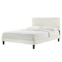 Platform Bed Frame, Tufted, White, Velvet, Mid Century Bedroom, Modern Contemporary Boutique HB35540