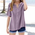 thumbnail image 2 of KAUOD Girls Trendy V-Neck Blouses Teen Casual Summer Loose Short Sleeve Tops Solid Color Button Down Tees Shirts, 2 of 6