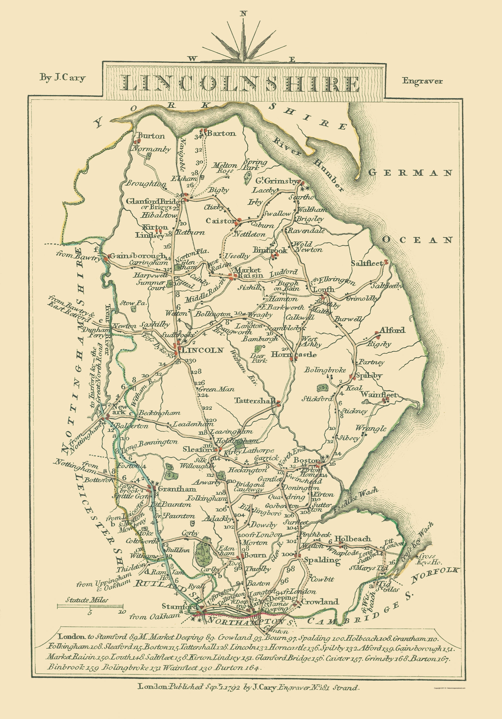 Lincolnshire County England Cary 1792 23 x 32.88