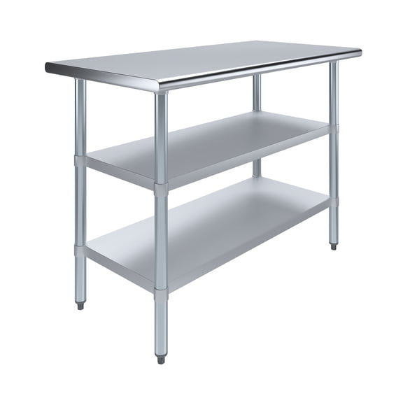 AmGood 24 in. x 48 in. Stainless Steel Table with Two Undershelves | Metal Utility Kitchen Prep Work Table | NSF