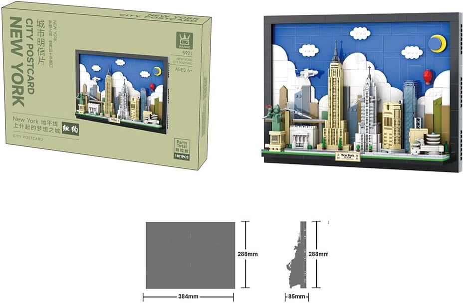 New York City Skyline Building Block Set – 1101 Pieces City Postcard Model Kit, 15.1 x 3.3 x 11.3 in, for Adults ,NYC Landmark-Inspired Display for Home or Office