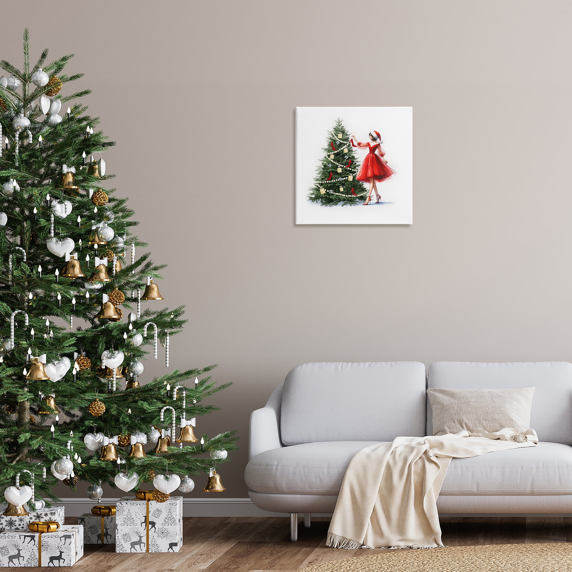 Stupell Industries Holiday Tree Glam Accessories Holiday Painting Gallery Wrapped Canvas Art Prints Wall Art, 24 x 24