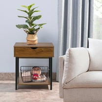 JJS Side End Table, Nightstand, Bedside Table with Drawer and Storage Shelves, Sofa Table for Living Room, Bedroom, Accent Furniture, Easy Assembly, Brown